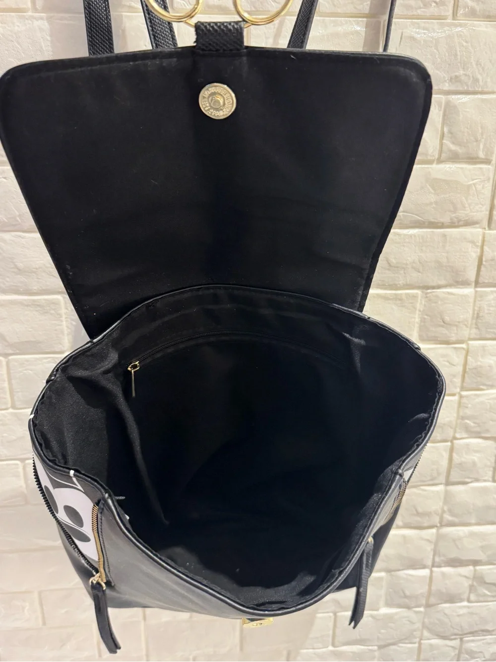 Disney Black Faux Leather Mickey Backpack with Gold Accents